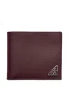 Prada Leather Wallet Bi Fold Textured Surface In Burgundy