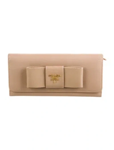 Pre-owned Prada Saffiano Leather Wallet In Neutral