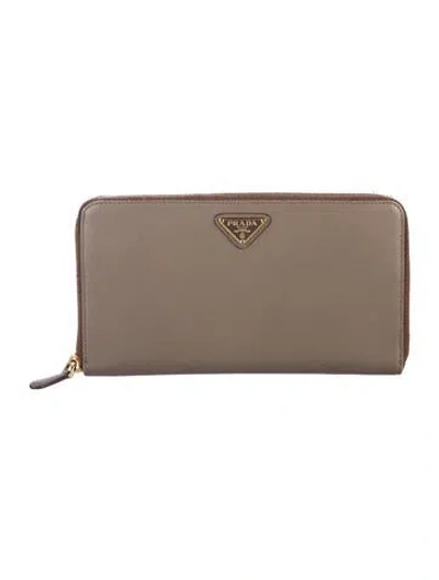 Pre-owned Prada Saffiano Leather Wallet In Neutral