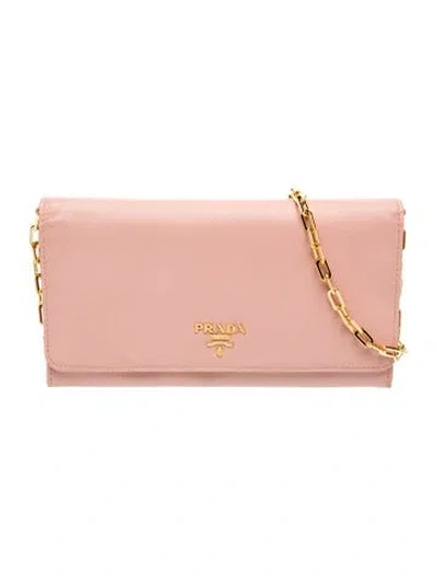 Pre-owned Prada Saffiano Leather Wallet On A Chain In Pink