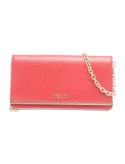 Pre-owned Prada Saffiano Leather Wallet On Chain Bag In Red