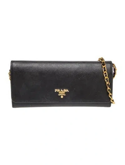 Pre-owned Prada Saffiano Leather Wallet On Chain In Black