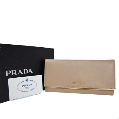 Prada Saffiano Leather Wallet () In Beige