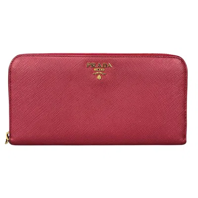 Prada Saffiano Leather Wallet () In Red
