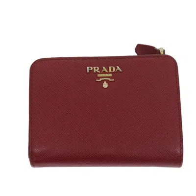 Prada Saffiano Leather Wallet () In Burgundy