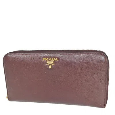 Prada Saffiano Leather Wallet () In Burgundy