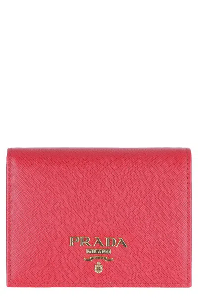 Prada Saffiano Leather Wallet In Red