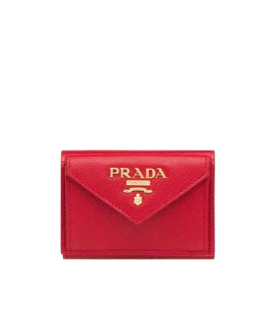 Prada Saffiano Leather Wallet In Red