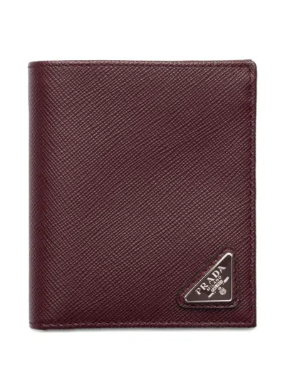 Prada Portemonnaie Aus Saffiano-leder In Burgundy