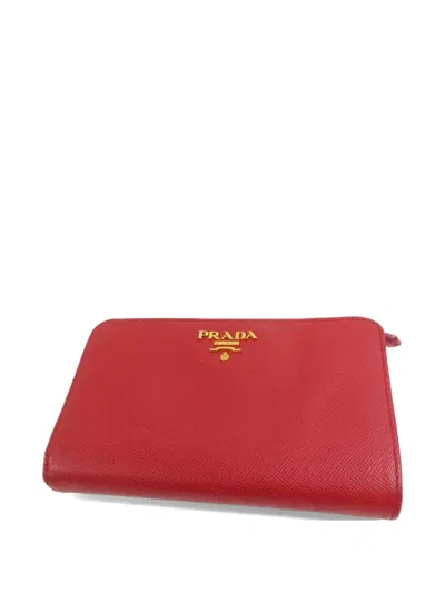 Pre-owned Prada Saffiano Leather Wallet In Red