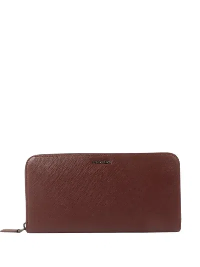 Pre-owned Prada Saffiano Leather Wallet In Red