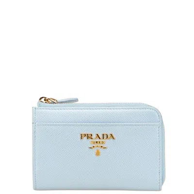 Pre-owned Prada Saffiano Leather Wallet (tri-fold) () In Blue
