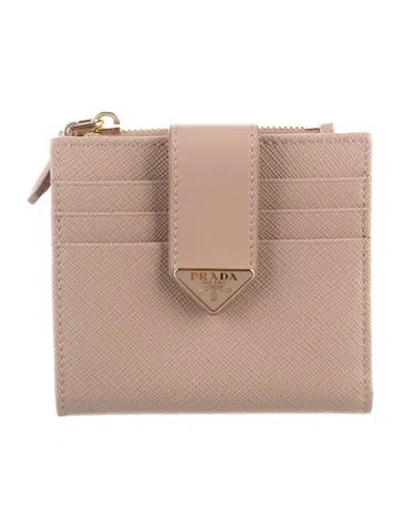 Pre-owned Prada Saffiano Leather Wallet W/ Tags In Neutrals
