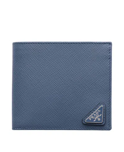 Prada Saffiano Leather Wallet With Coin Purse In Blue