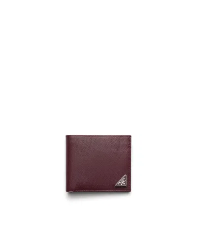 Prada Saffiano Leather Wallet With Coin Purse In Burgundy