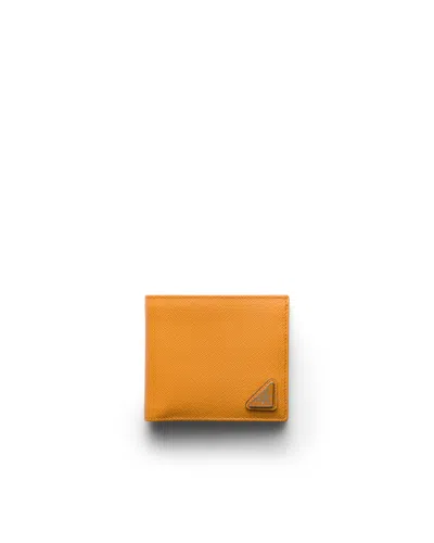 Prada Saffiano Leather Wallet With Coin Purse In Orange