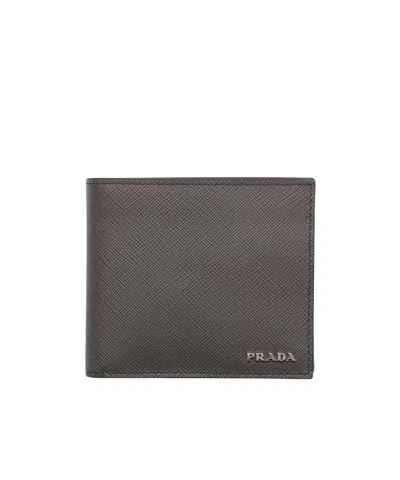 Prada Saffiano Leather Wallet With Coin Purse In Gray