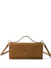 Prada Saffiano Leather Wallet With Shoulder Strap In Brown