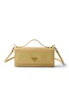 Prada Saffiano Leather Wallet With Shoulder Strap In Yellow