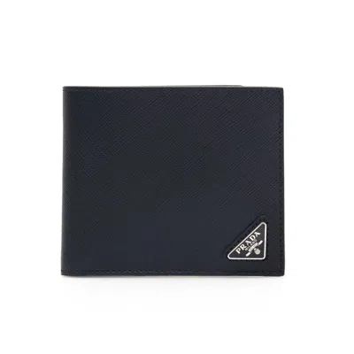 Prada Saffiano Leather Wallet With Triangle Logo In Black