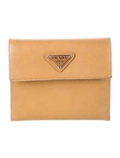 Pre-owned Prada Saffiano Leather Wallet In Yellow