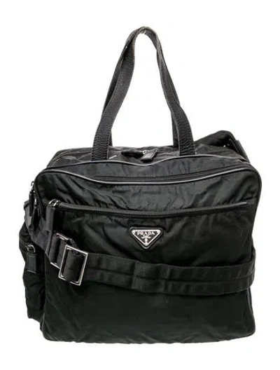 Pre-owned Prada Saffiano Leather Weekender Bag In Black
