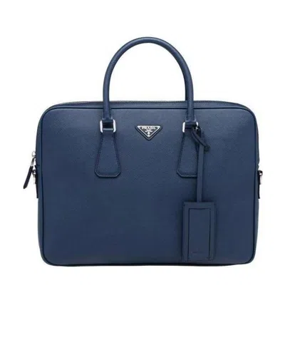 Prada Saffiano Leather Work Bag In Blue