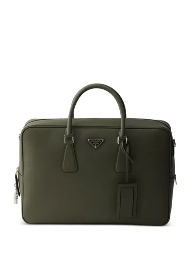 Prada Saffiano Leather Work Bag In Green