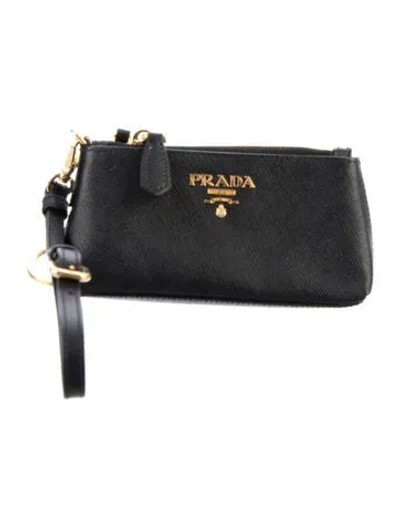 Pre-owned Prada Saffiano Leather Wristlet In Black