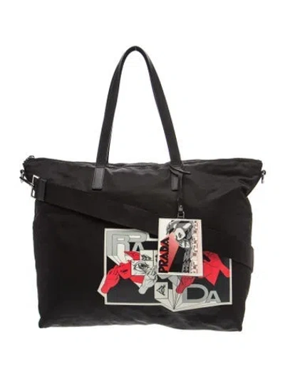 Pre-owned Prada Saffiano Leather X James Jean Comic Patch Shopper In Black