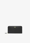 Prada Triangle Logo Saffiano Leather Zip-around Wallet In Black