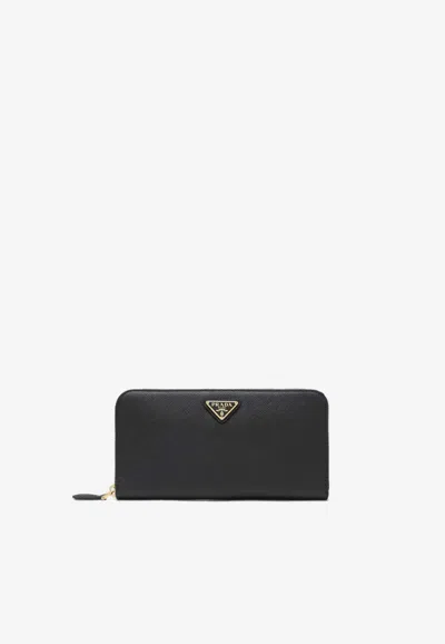 Prada Saffiano Leather Zip-around Wallet In Black