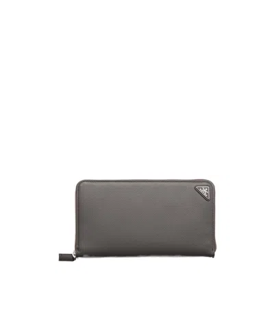 Prada Saffiano Leather Zip Around Wallet In Neutral