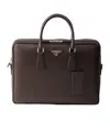Prada Saffiano Leather Zip Briefcase In Brown