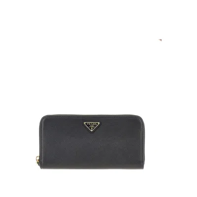 Prada Saffiano Leather Zip-around Wallet In Black