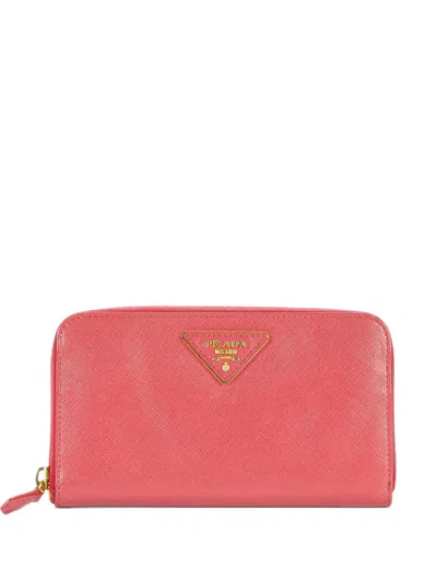 Pre-owned Prada Saffiano Leather Zip-around Wallet In Pink