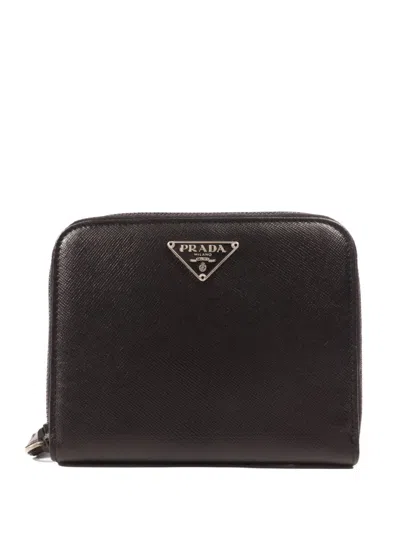 Pre-owned Prada Saffiano Leather Zipped Wallet In Black