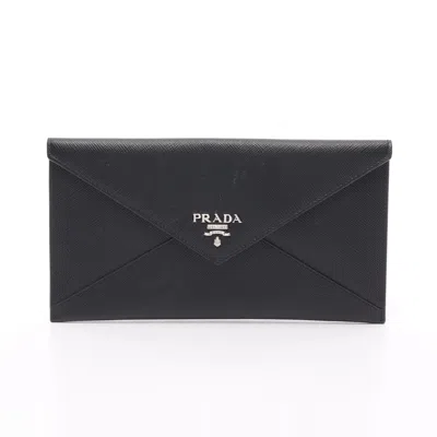 Prada Saffiano Letter Bi-fold Long Wallet Saffiano Leather In Black