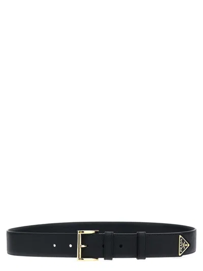 Prada Saffiano Logo Belt Belts Black