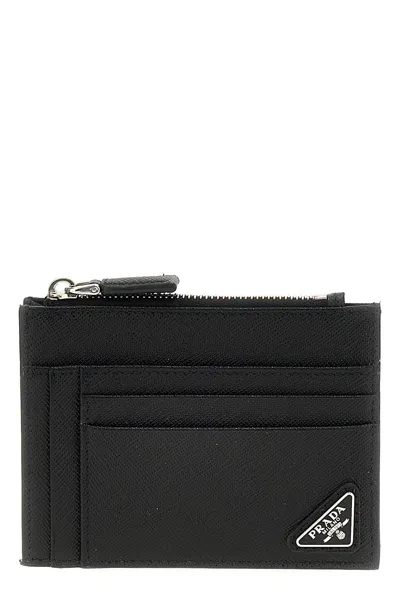 Prada Saffiano Logo Card Holder In Black