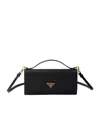 Prada Saffiano Leather Wallet With Shoulder Strap In Black