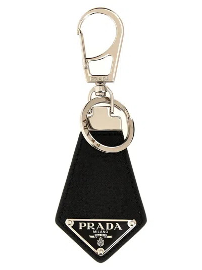 Prada Saffiano Logo Keyring Black