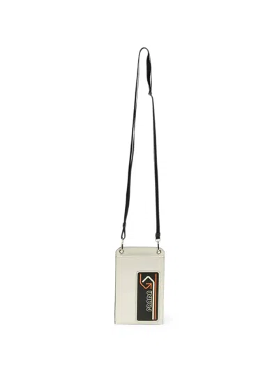 Pre-owned Prada Saffiano Logo Patch Phone Pouch In Neutral
