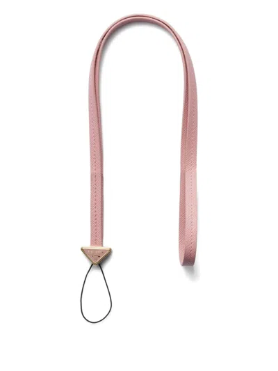 Prada Triangle-logo Saffiano Leather Phone Strap In Pink