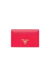 Prada Triangle Logo Patent Leather Wallet In Red