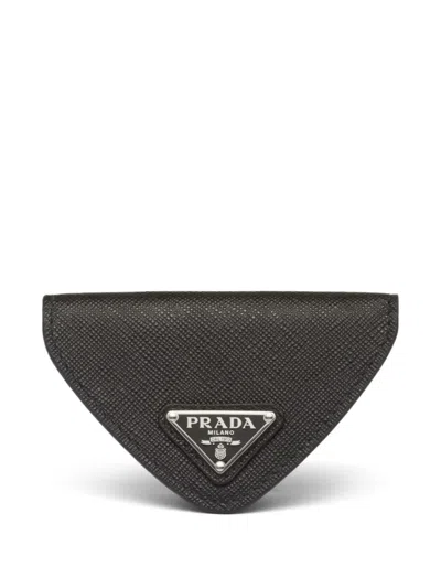 Prada Saffiano Logo-plaque Coin Wallet In Black