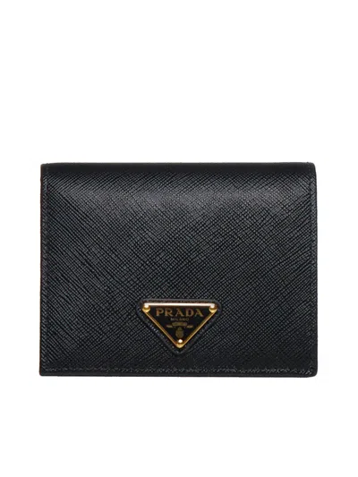 Prada Black Saffiano Leather Small Wallet In Brown