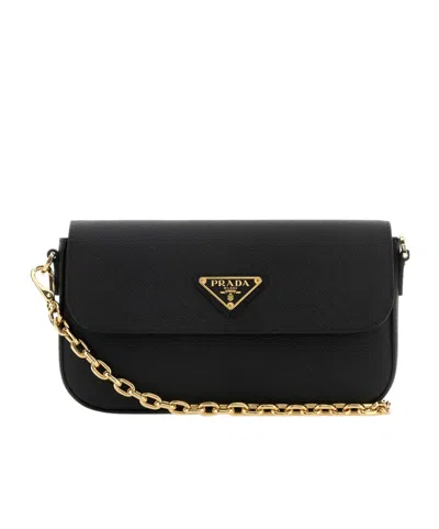 Prada Saffiano Logo Shoulder Bag In Black