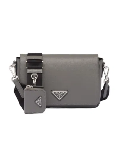 Prada Saffiano Logo Shoulder Bag In Marble Grey
