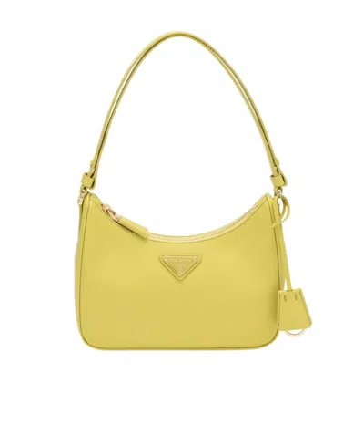 Prada Saffiano Logo Shoulder Bag In Yellow
